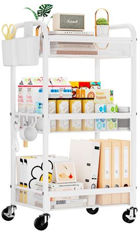 YASONIC 3 Tier Rolling Cart – Metal Utility Storage Carts with Wheels, Craft