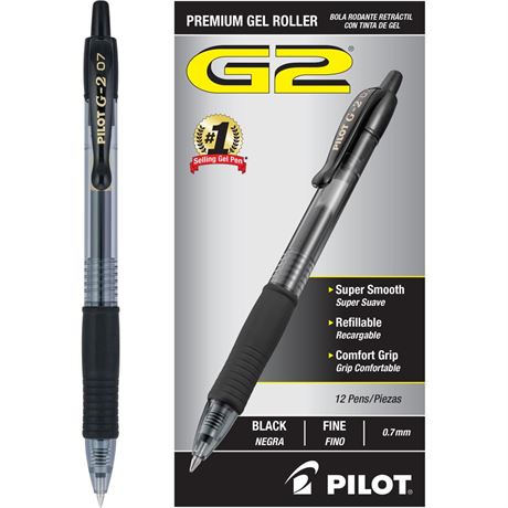 Pilot, G2 Premium Gel Roller Pens, Fine Point 0.7 mm, Black, Pack of 12 (Dozen