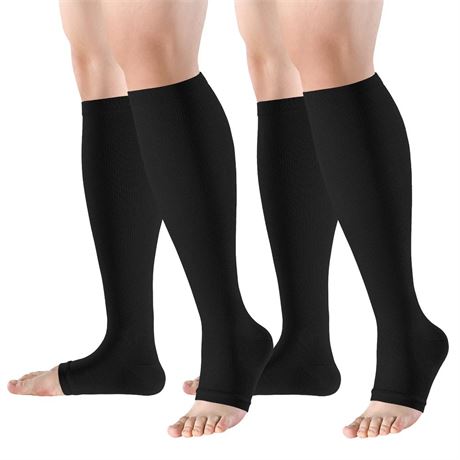 bropite Open Toe Compression Socks for Men & Women - 2 Pairs of 15-20 mmhg Knee