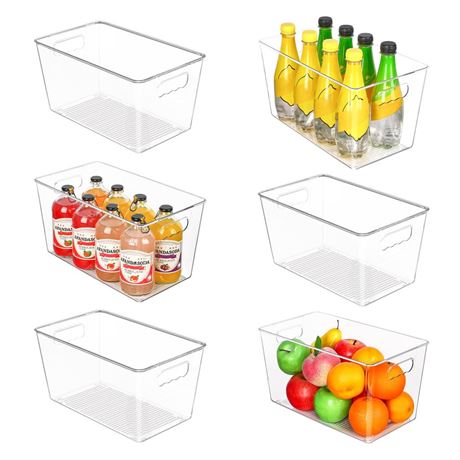 Vtopmart 6 PCS Clear Plastic Storage Bins, Pantry Organizer Containers with