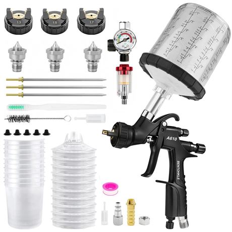 R500 LVLP Air Spray Gun with 10PCS 650ML Disposable Paint Cups, A610 Paint Guns