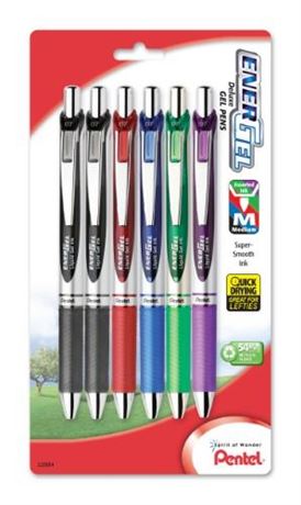 6 Pack Pentel BL77BP6M Rtx Retractable Liquid Gel Pen Medium Line Assorted - 6