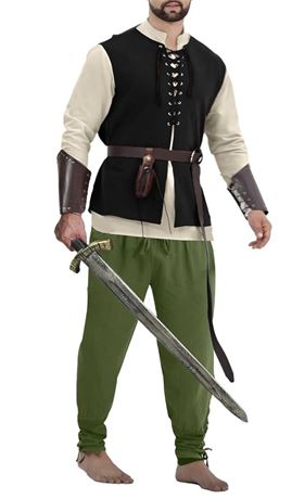 6 Pcs Renaissance Costume Men Pirate Shirt Accessories Medieval Viking Pants
