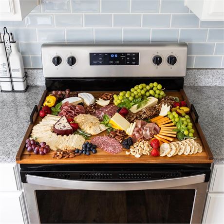 Large Acacia Wood Noodle Board - Versatile Stovetop Cover Board - Wooden Stove