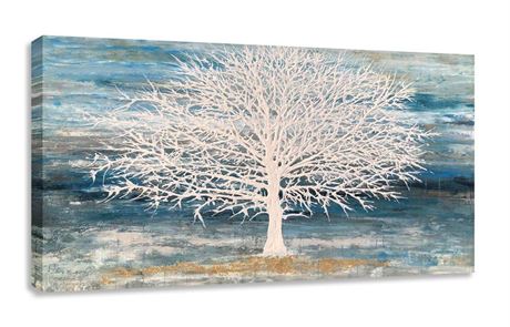 RICHSPACE ARTS Modern Tree Canvas Wall Art Teal Blue and White Pictures Large