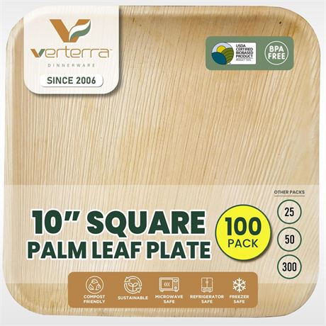 Palm leaf Plates - 10 inch Square,100 Pack – Like Bamboo Plates Disposable And