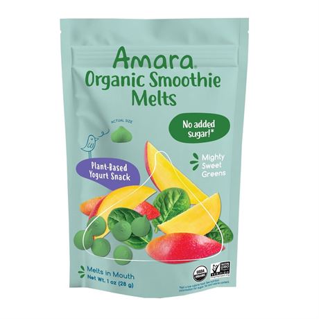 Amara Organic Smoothie Melts, Mighty Sweet Greens, Baby & Toddler Snacks, No