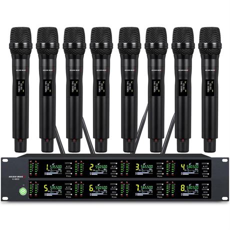 Wireless Microphone System with 8 Channel Wireless Mics | w/8 Handheld Dynamic