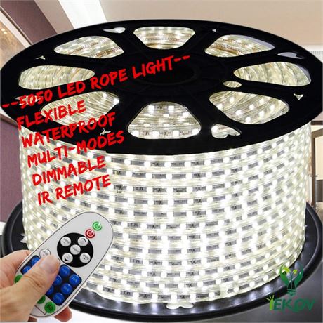 White Color LED Strip Light, AC 110-120V Flexible/Waterproof/Multi-Modes