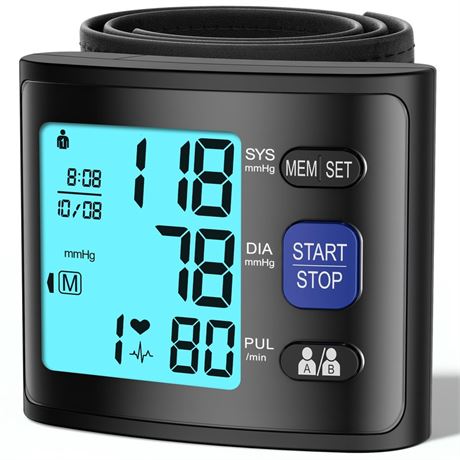 GUAEVER Blood Pressure Monitor, Wrist BP Cuff Automatic BP Machine with Backlit
