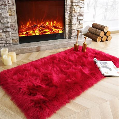 HOMORE Soft Fluffy Faux Fur Area Rug for Bedroom Living Room, Extra Comfy and