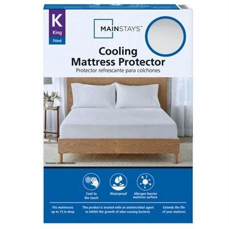 Mainstays Cooling Waterproof Fitted Mattress Protector  King