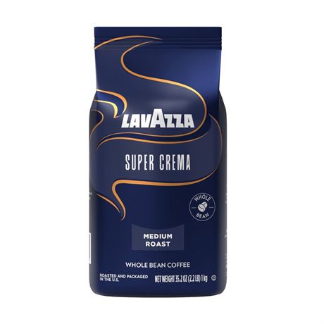 Lavazza Super Crema Whole Bean Coffee, Medium Espresso Roast, Arabica and