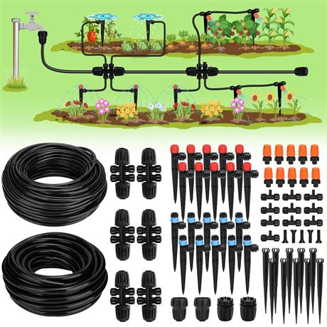 Drip Irrigation System, Garden Watering System with Adjustable Drip Emitters