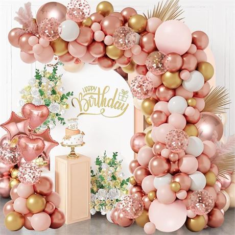 Rose Gold Balloon Garland Arch Kit,Pink and Gold White Rose Gold Confetti Latex