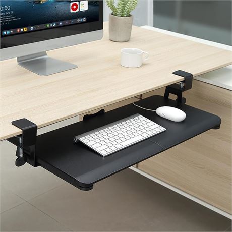 Keyboard Tray Under Desk, Slide Out Computer Keyboard & Mouse Tray with C