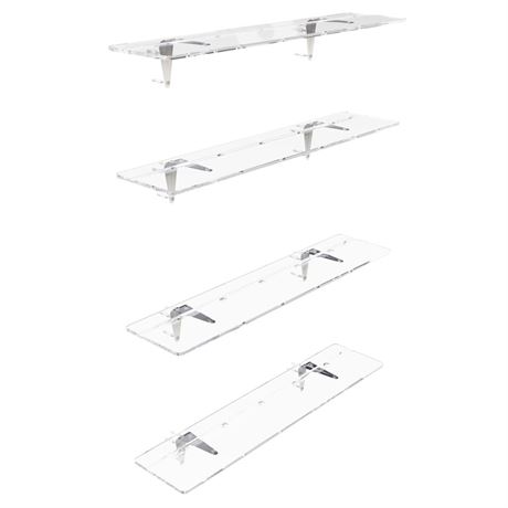 Acrylic Shelves Set of 4 Clear Floating Shelf with Cable Hole 23.6” Length 5.5”