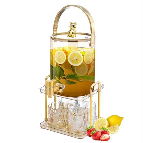 Beverage Dispenser with Stand, Glass Drink Dispenser with Stainless Steel