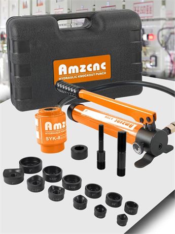 AMZCNC 8 Ton 1/2" to 2" Hydraulic Knockout Punch Driver Tool Kit Electrical