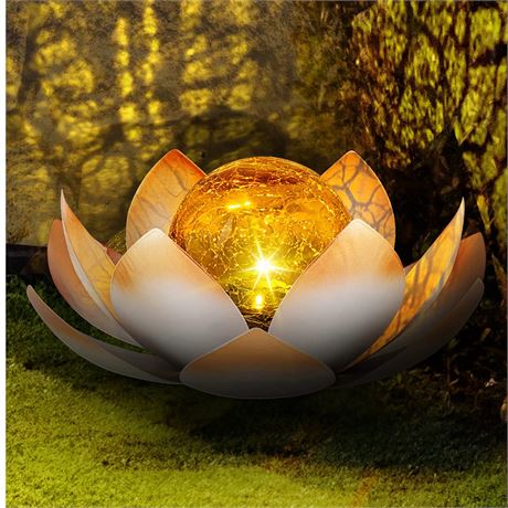 Huaxu Solar Lights Outdoor Garden Decorative Art Metal Lotus Cracked Glass Ball
