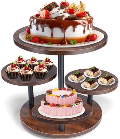 Cupcake Stand, 4 Tier Round Wood Cupcake Tower Stand for 50 Cupcakes, Rotatable