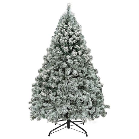Artificial 6 ft Christmas Tree, Snow Flocked Xmas Trees with 850 Branch Tips,