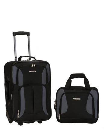 Fashion Expandable 2-Piece Carry on Softside Luggage Set, Black/Gray