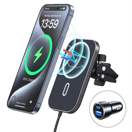 for MagSafe Car Mount Charger with Adapter, Magnetic Wireless Charger for Car