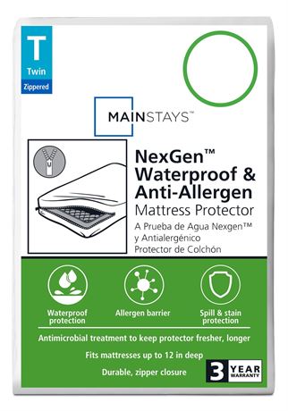 Mainstays NexGen Waterproof Hypoallergenic Twin Zippered Mattress Protector,