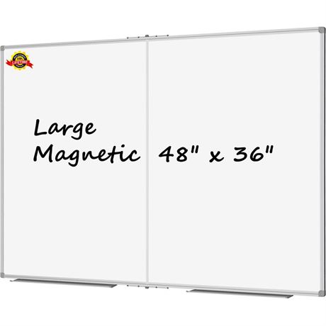 Lockways Large Magnetic Dry Erase Board 48" x 36", Foldable Wall Mounted