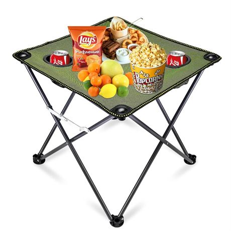 Camping Table Folding Picnic Table with 2 Cup Holders and Tote Bag Heavy-Duty