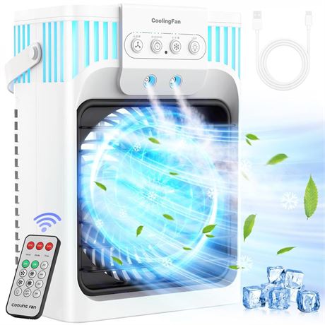 Portable Air Conditioner Cooling Fan with Remote, Quiet with 3 Speeds, 1200ml