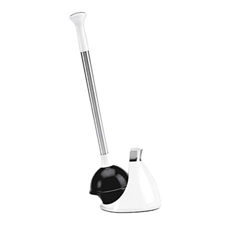 simplehuman Toilet Plunger and Caddy, Stainless Steel, White White Toilet