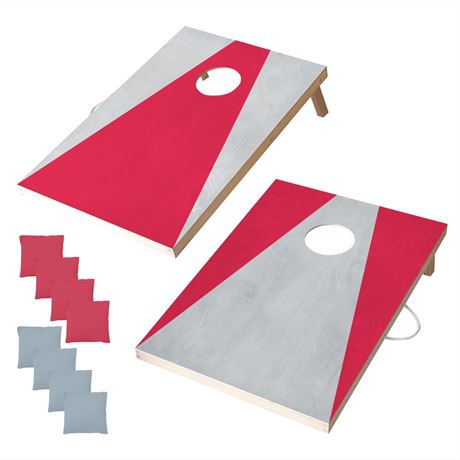 Wooden Cornhole Set, Crimson and Gray Colors, Stick & Slide Bags, 10 Pieces, 2