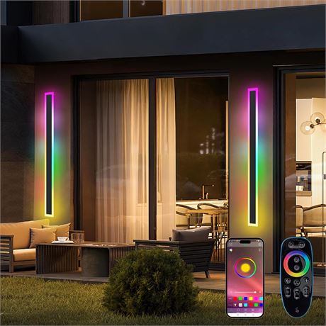 Outdoor RGB Long Wall Lights, 47.2inch 2 Pack RGB/Warm/White Dimmable Modern