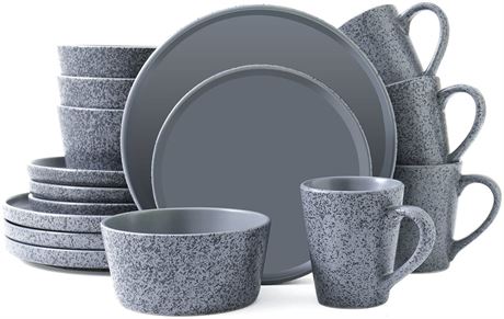 Bestone 16 Piece Stoneware Round Dinnerware Set, Chip Resistant, Dinnerware