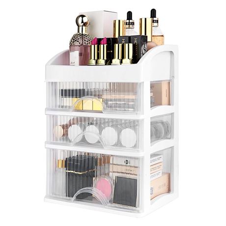 white 3-layer drawer storage, make up caddy locker organization makeup storage