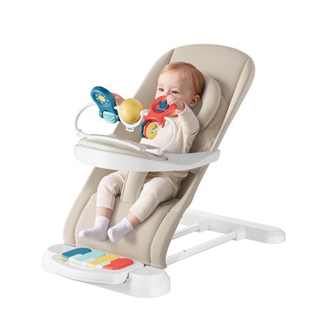 Monamii Baby Bouncer, Baby Bouncer Seat with Detachable Pianos & Feeding Tray,