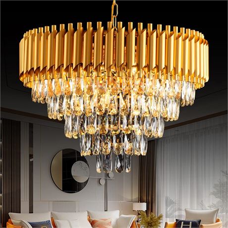 Modern Crystal Chandelier 12 Lights Gold Chandeliers for Dining Room