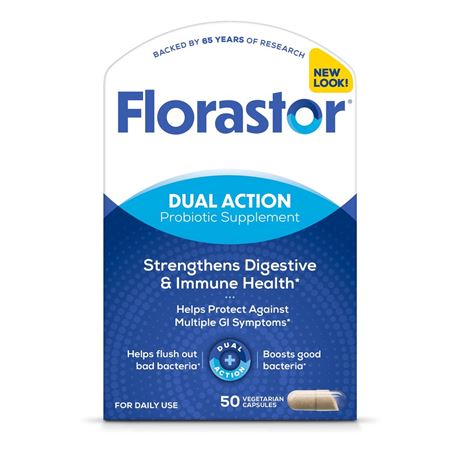 Florastor Unisex Daily Probiotic Supplement Capsules for Digestive Health, 50