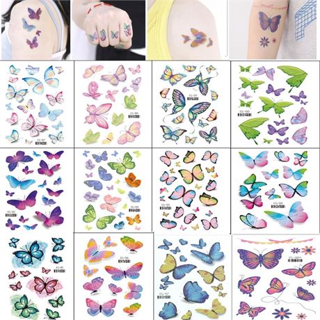 12 Sheet Glitter Butterfly Makeup Temporary Tattoos Stickers for Women Girls,