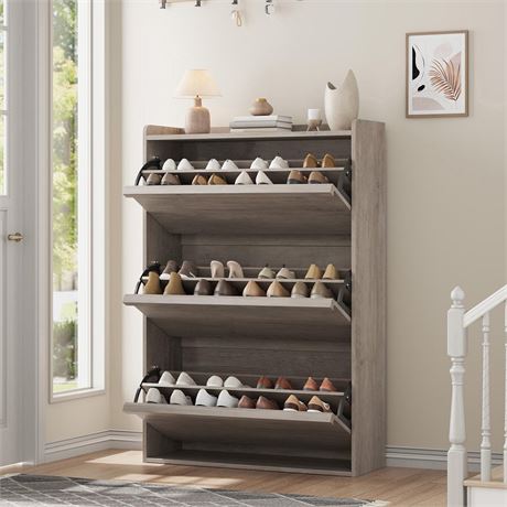 GarveeHome Shoe Cabinet with 3 Flip Drawers, Wooden Shoe Organizer Cabinet with
