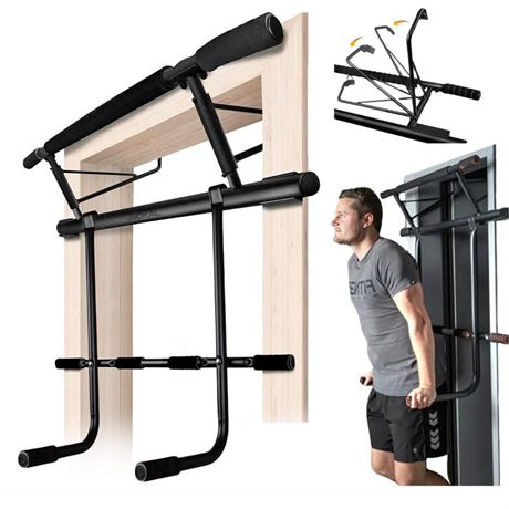 Doorway Pullup Bar Dip Bars Station - Minimal Space, EASY STORAGE, Power Tower