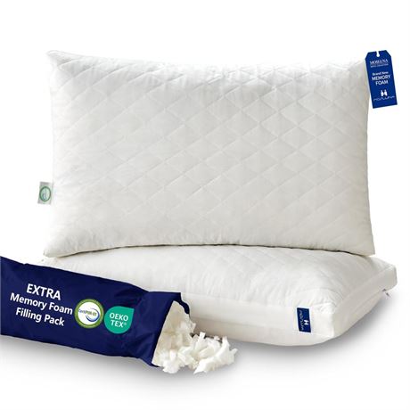 Memory Foam Pillows King Size Set of 2, Gusseted Bed Pillow for Sleeping, 2