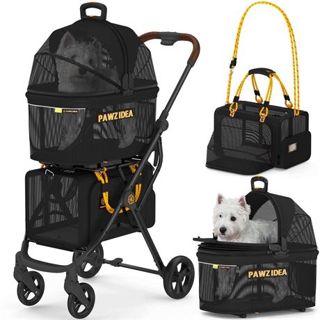 PAWZIDEA Double Pet Stroller for 2 Cats Dogs Small & Medium, TSA Airline