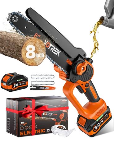 VOTREK 8-INCH Mini Chainsaw Cordless, [3.0AH] Battery Powered Electric Chain