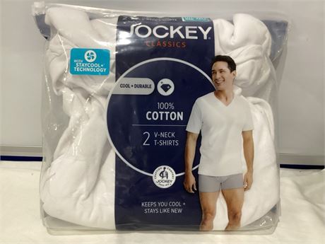 2 Jockey Classic 100% Cotton V-Neck T-Shirts Tall Man 2XLT