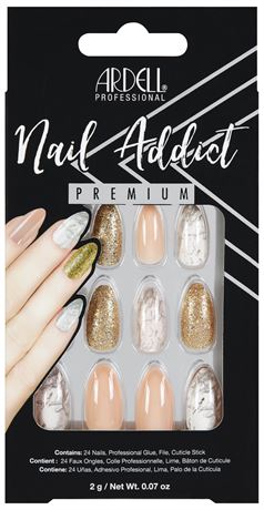 Ardell Nail Addict Premium Artificial Nail Set - Pink Marble & Gold/ 4 boxes 12