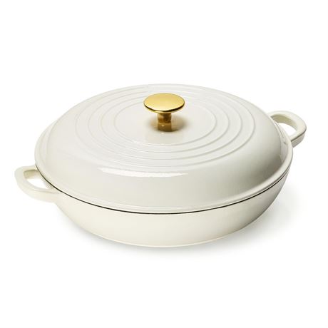 CAROTE 3.4QT Enameled Cast Iron Braiser Pan, Shallow Dutch Oven Casserole