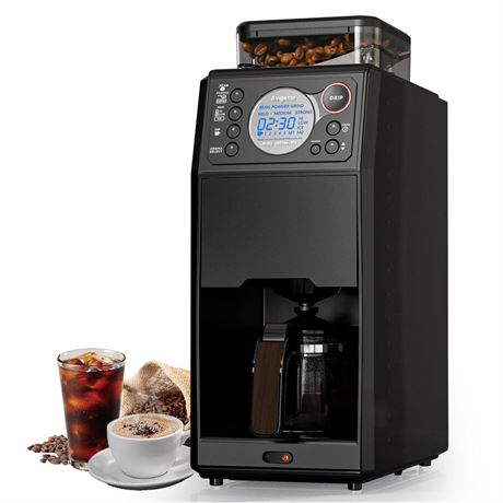 Automatic Grind and Brew Coffee Maker - Built-in Burr Grinder, Self-Cleaning,